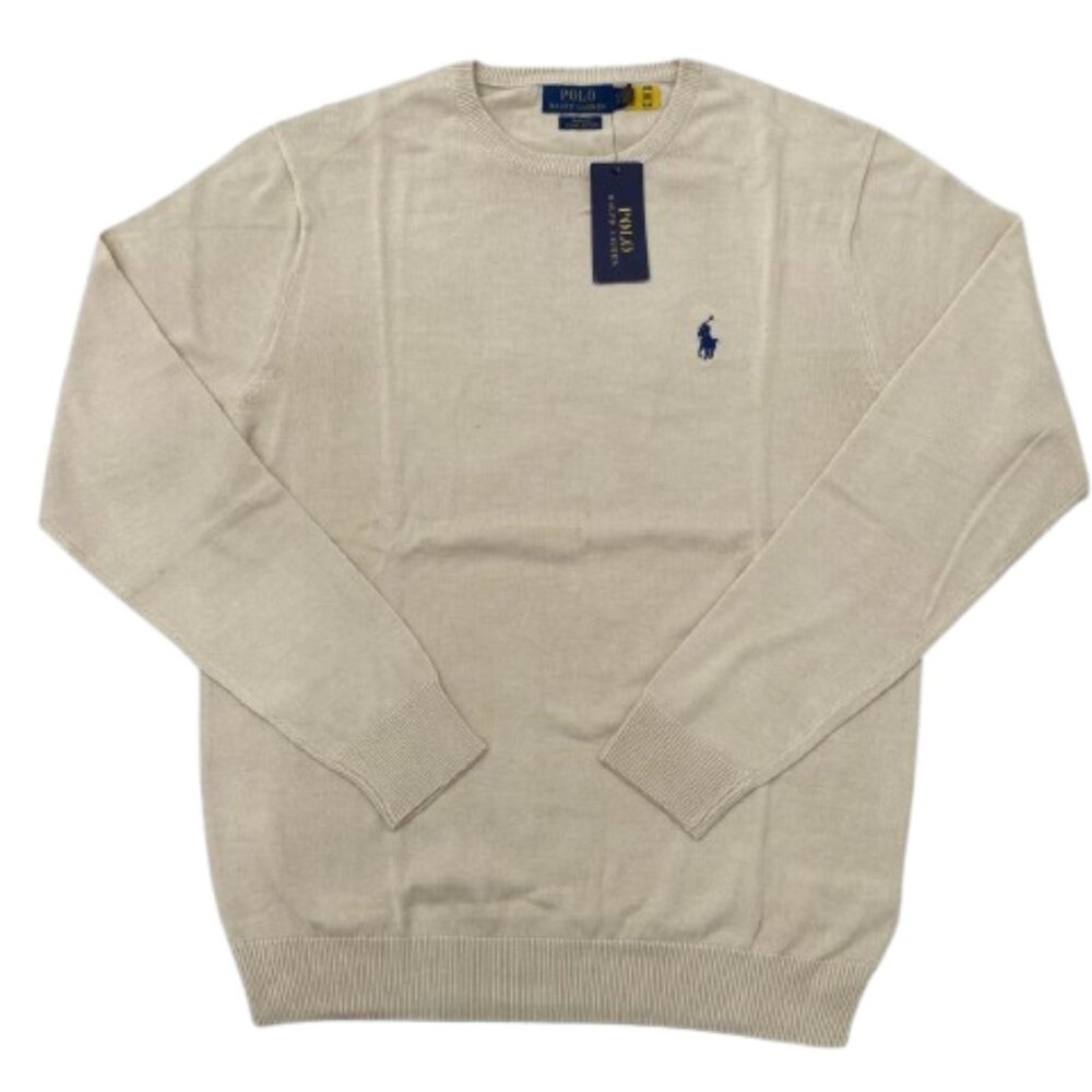 NWT Polo Ralph Lauren Men's Slim Fit Cotton Crew Neck Off White Sweater S-XXL
